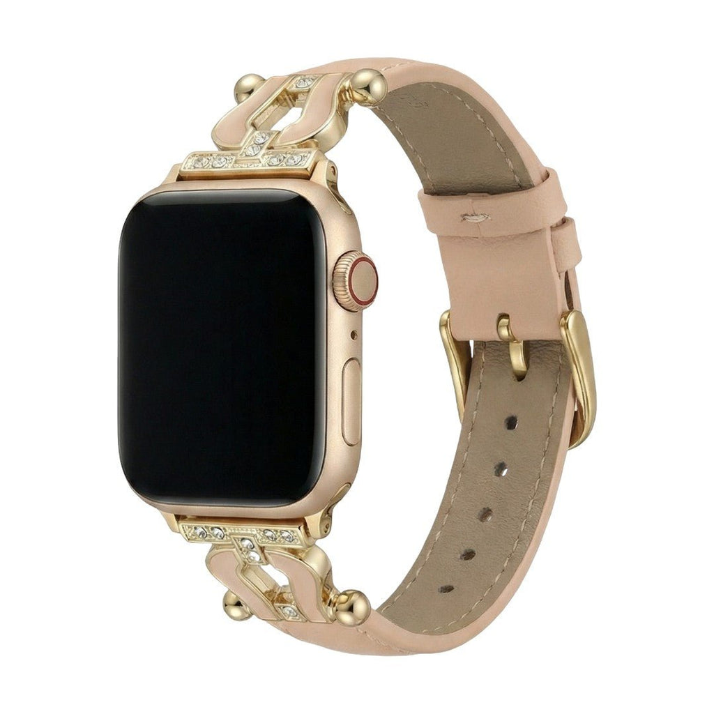 Correa Apple Watch de cuero premium con herradura brillante, ajustable, look cuidado, modelo Ustelle