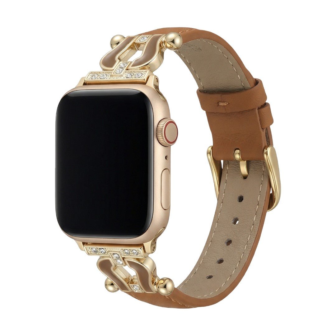 Correa Apple Watch de cuero premium con herradura brillante, ajustable, look cuidado, modelo Ustelle