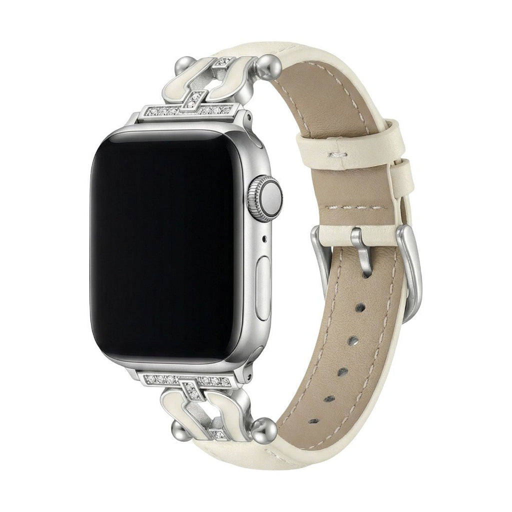 Correa Apple Watch de cuero premium con herradura brillante, ajustable, look cuidado, modelo Ustelle