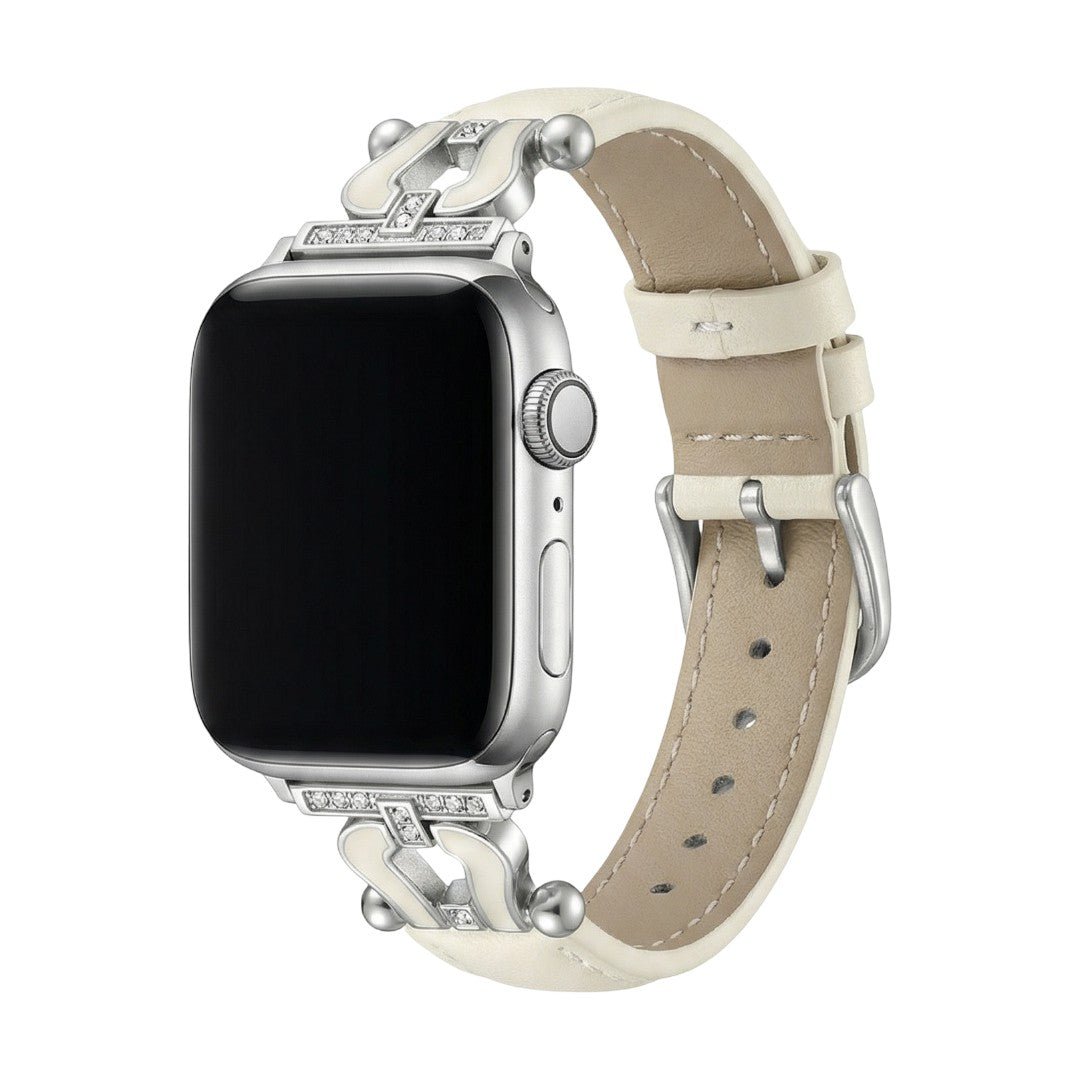 Correa Apple Watch de cuero premium con herradura brillante, ajustable, look cuidado, modelo Ustelle