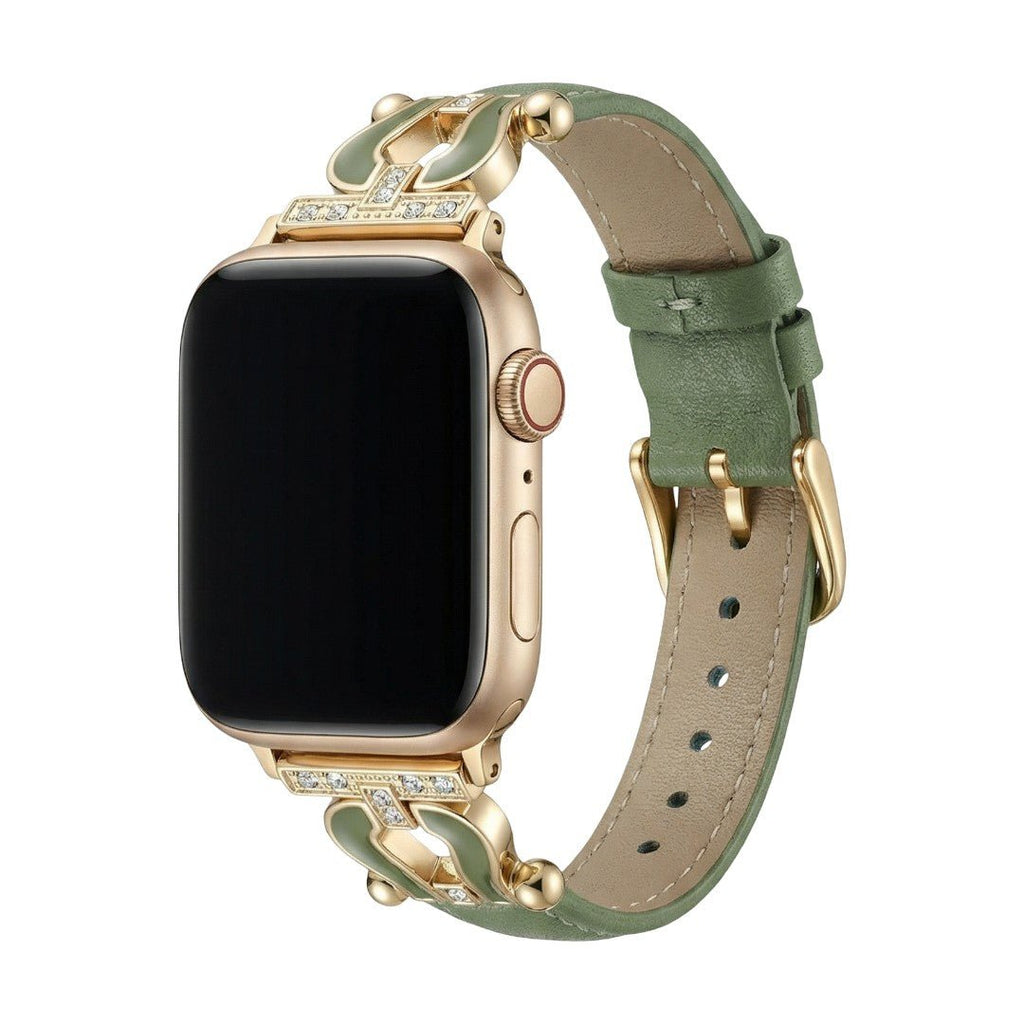 Correa Apple Watch de cuero premium con herradura brillante, ajustable, look cuidado, modelo Ustelle