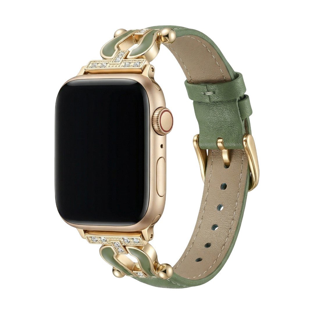 Correa Apple Watch de cuero premium con herradura brillante, ajustable, look cuidado, modelo Ustelle