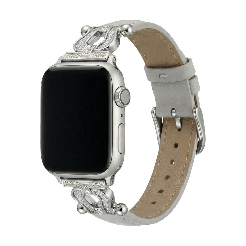 Correa Apple Watch de cuero premium con herradura brillante, ajustable, look cuidado, modelo Ustelle