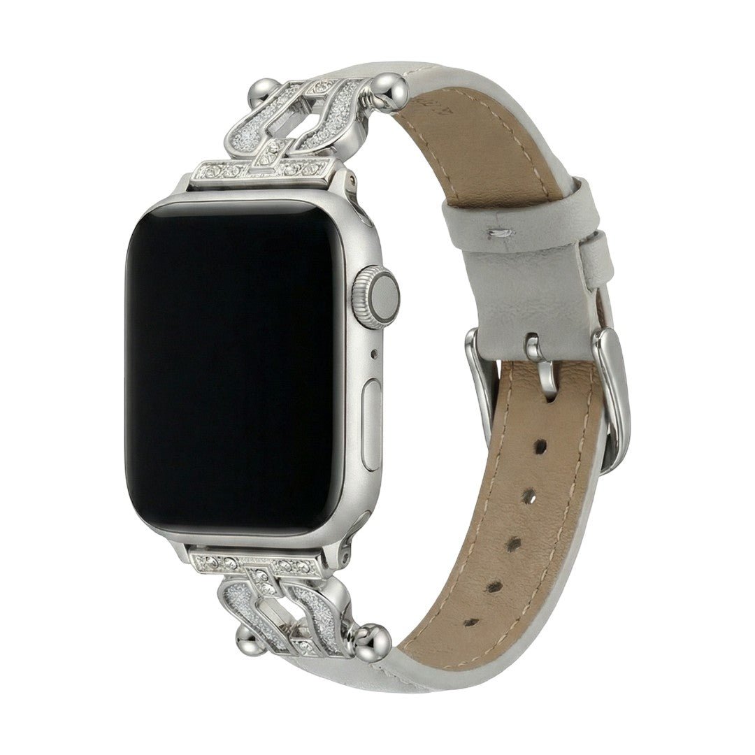 Correa Apple Watch de cuero premium con herradura brillante, ajustable, look cuidado, modelo Ustelle