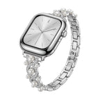Correa Apple Watch decorativa, cadena elegante con perlas y detalles brillantes, joya de muñeca luminosa, modelo Laufey