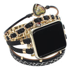 Correa Apple Watch decorativa para mujer, piel trenzada y piedra corazón efecto brillante, diseño original, modelo Welna