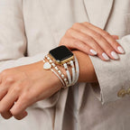 Correa Apple Watch decorativa para mujer, piel trenzada y piedra corazón efecto brillante, diseño original, modelo Welna