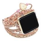 Correa Apple Watch decorativa para mujer, piel trenzada y piedra corazón efecto brillante, diseño original, modelo Welna