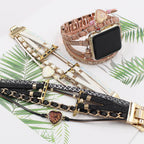 Correa Apple Watch decorativa para mujer, piel trenzada y piedra corazón efecto brillante, diseño original, modelo Welna