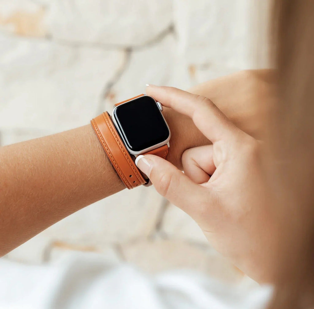 Correa de doble vuelta en cuero split para Apple Watch, compatible con todas las series de Apple Watch, look chic y con carácter, modelo Aphrodite