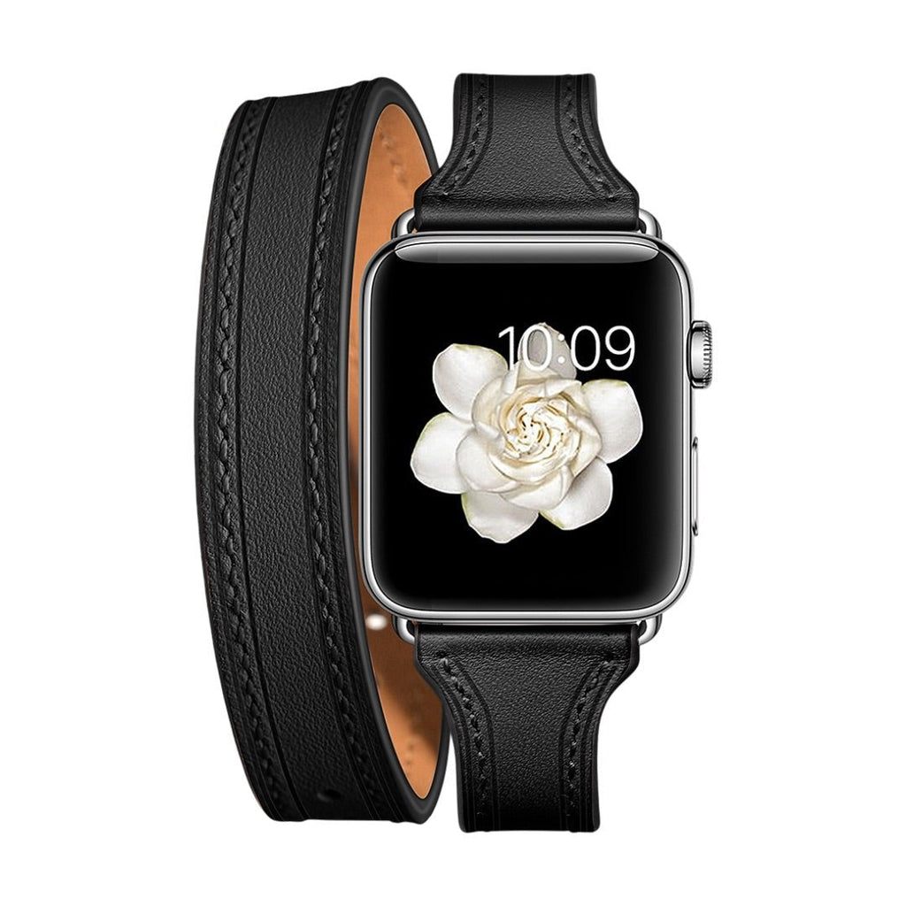 Correa de doble vuelta en cuero split para Apple Watch, compatible con todas las series de Apple Watch, look chic y con carácter, modelo Aphrodite