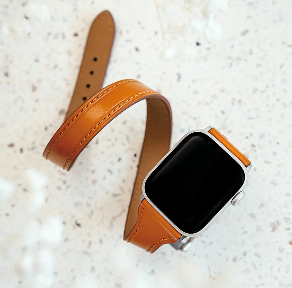 Correa de doble vuelta en cuero split para Apple Watch, compatible con todas las series de Apple Watch, look chic y con carácter, modelo Aphrodite