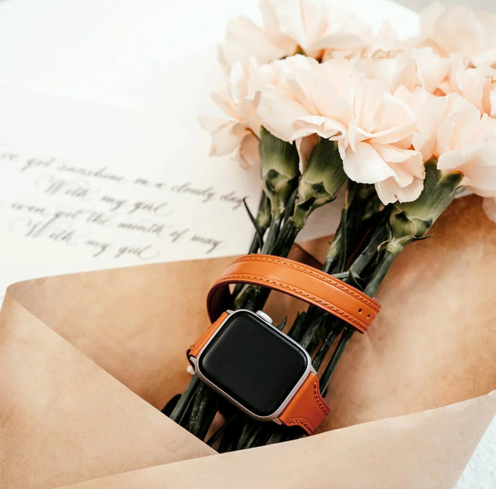 Correa de doble vuelta en cuero split para Apple Watch, compatible con todas las series de Apple Watch, look chic y con carácter, modelo Aphrodite