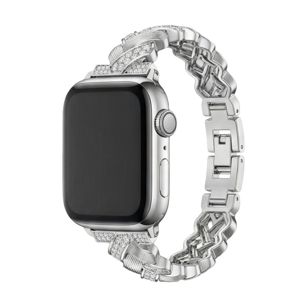 Correa Apple Watch elegante de metal, eslabones anchos engastados de circonitas luminosas, ajustable, modelo Toline