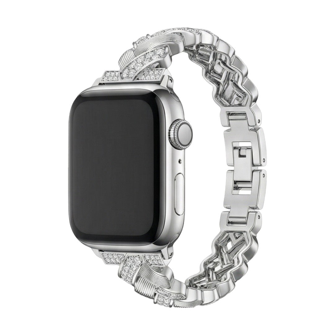 Correa Apple Watch elegante de metal, eslabones anchos engastados de circonitas luminosas, ajustable, modelo Toline