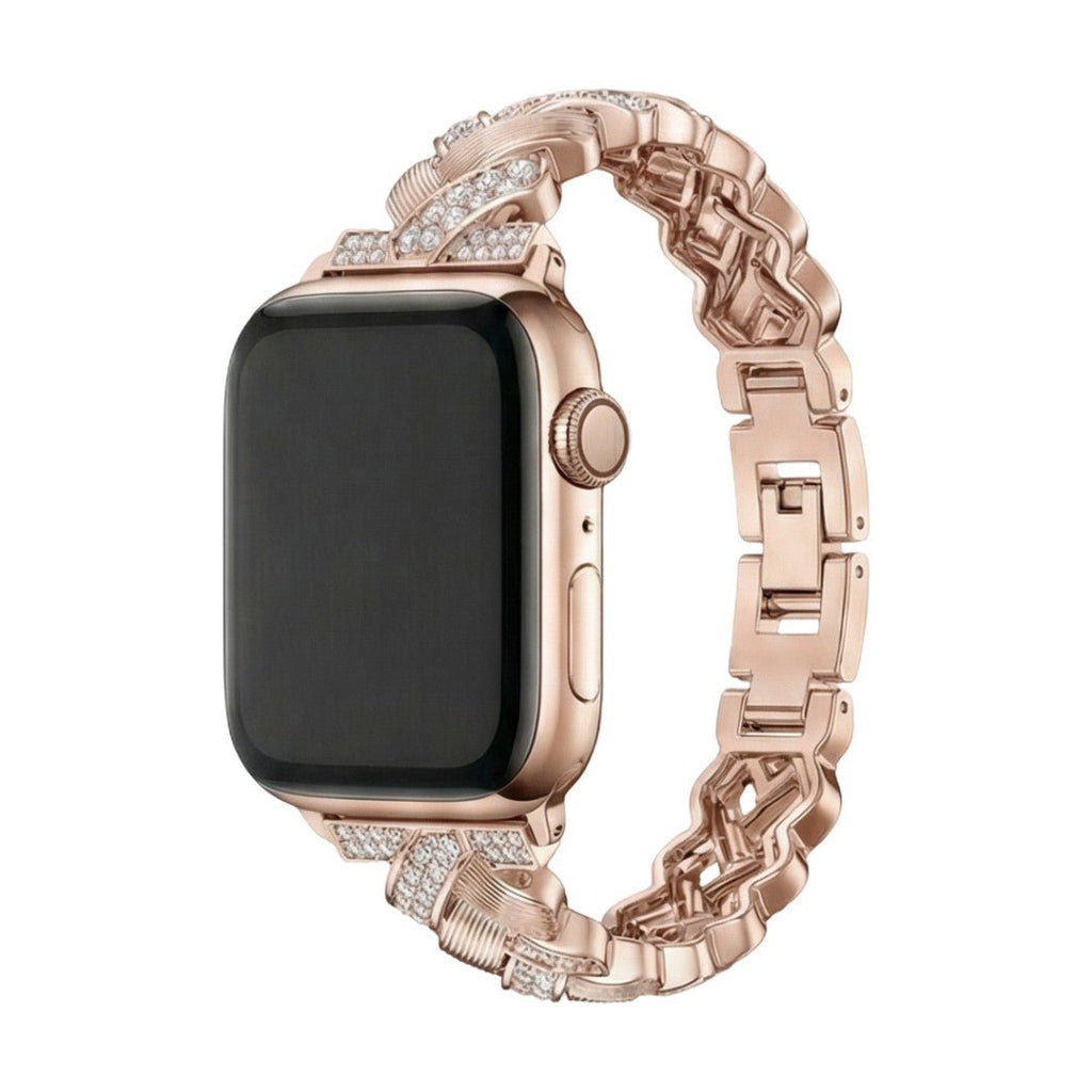 Correa Apple Watch elegante de metal, eslabones anchos engastados de circonitas luminosas, ajustable, modelo Toline