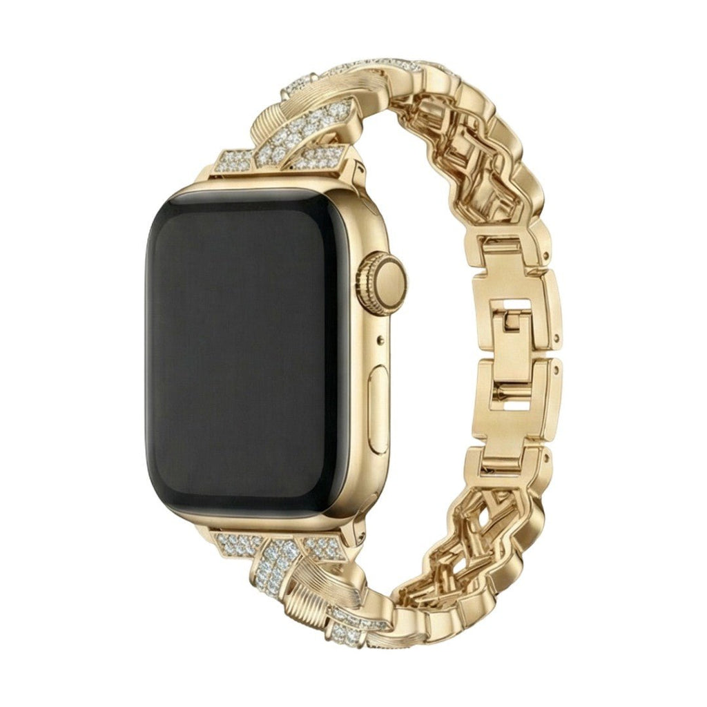Correa Apple Watch elegante de metal, eslabones anchos engastados de circonitas luminosas, ajustable, modelo Toline