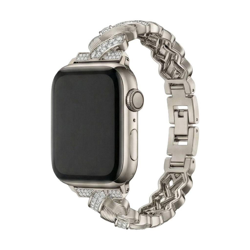 Correa Apple Watch elegante de metal, eslabones anchos engastados de circonitas luminosas, ajustable, modelo Toline