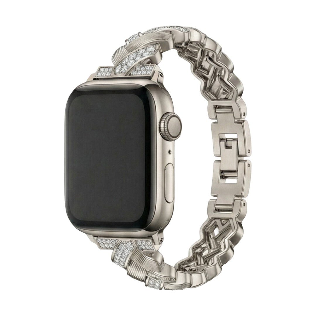Correa Apple Watch elegante de metal, eslabones anchos engastados de circonitas luminosas, ajustable, modelo Toline