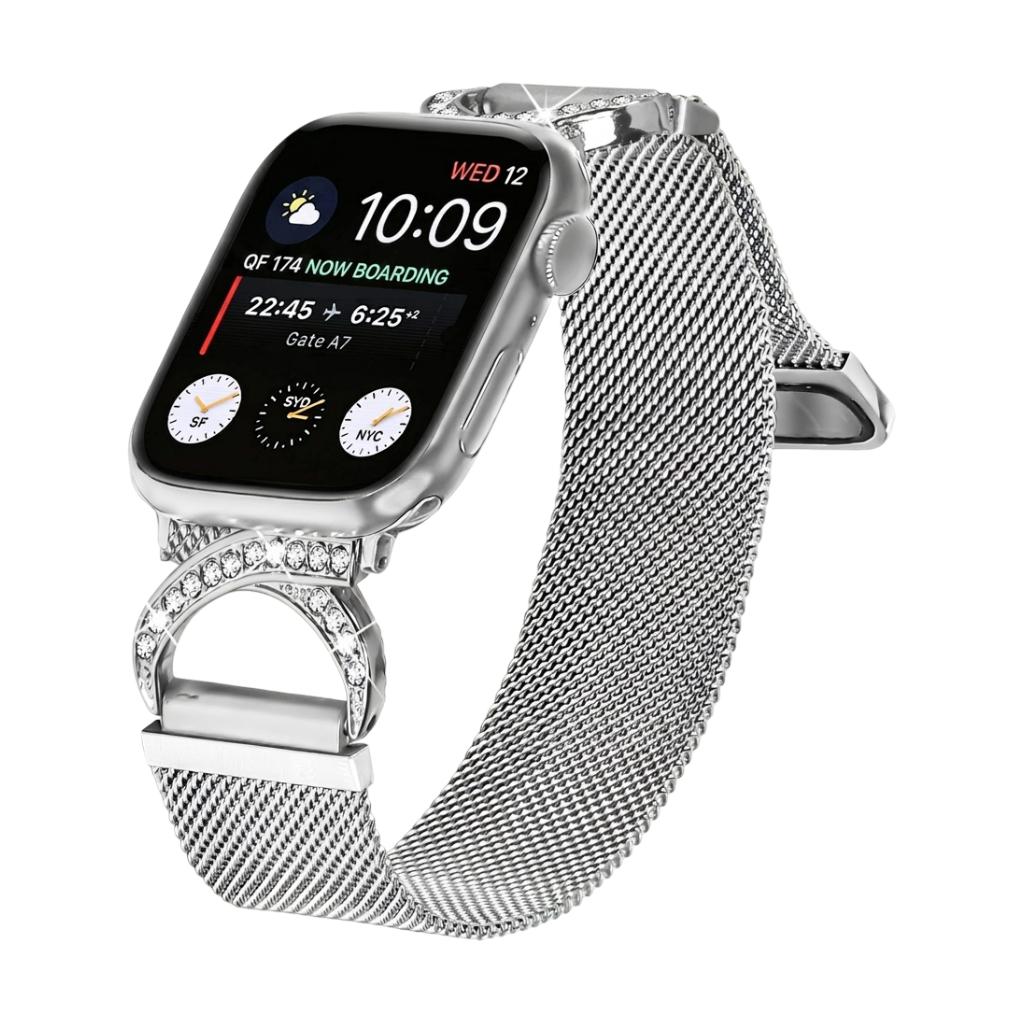 Pulsera de acero inoxidable para Apple Watch, cierre magnético ajustable, malla elegante con circonita, modelo Roxie