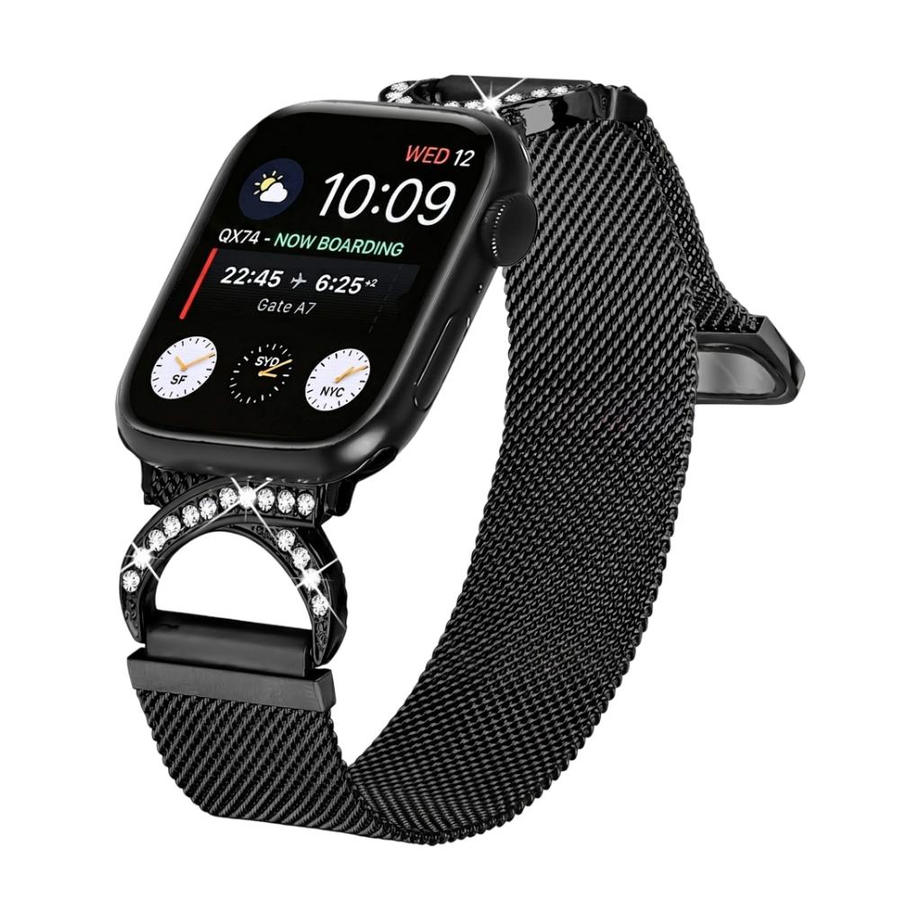 Pulsera de acero inoxidable para Apple Watch, cierre magnético ajustable, malla elegante con circonita, modelo Roxie