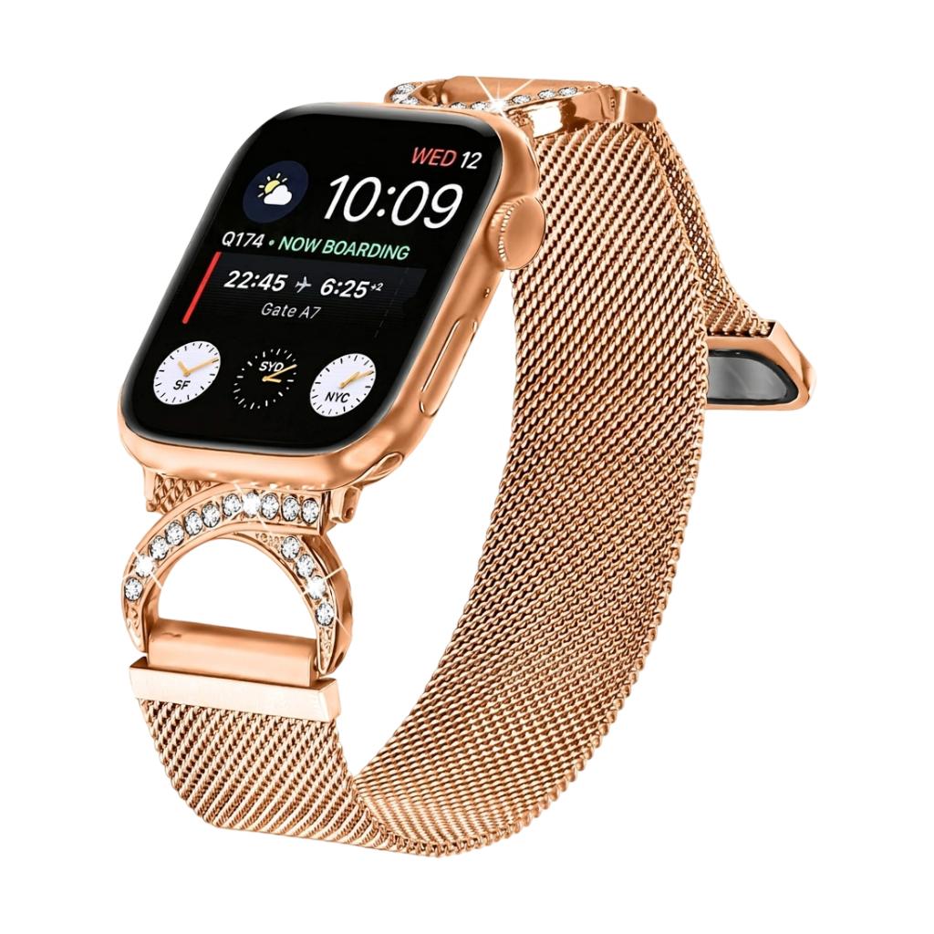Pulsera de acero inoxidable para Apple Watch, cierre magnético ajustable, malla elegante con circonita, modelo Roxie