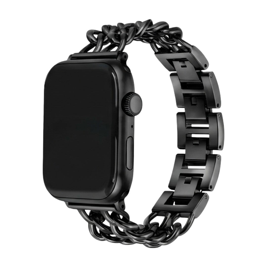 Correa Apple Watch de acero inoxidable, eslabón gourmette de doble cadena, elegante y moderna, cierre seguro, modelo Suza