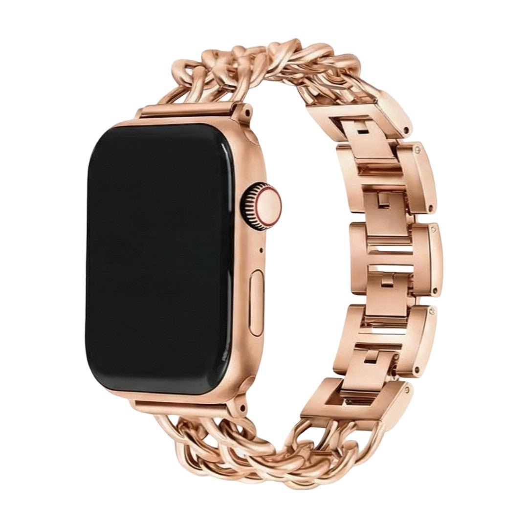 Correa Apple Watch de acero inoxidable, eslabón gourmette de doble cadena, elegante y moderna, cierre seguro, modelo Suza