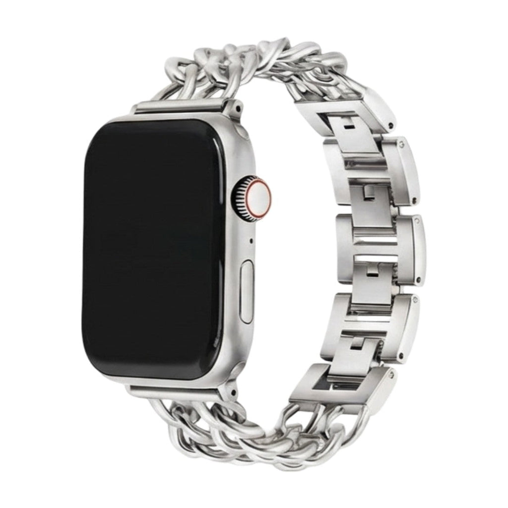 Correa Apple Watch de acero inoxidable, eslabón gourmette de doble cadena, elegante y moderna, cierre seguro, modelo Suza