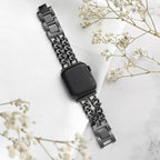 Correa Apple Watch de acero inoxidable, eslabón gourmette de doble cadena, elegante y moderna, cierre seguro, modelo Suza
