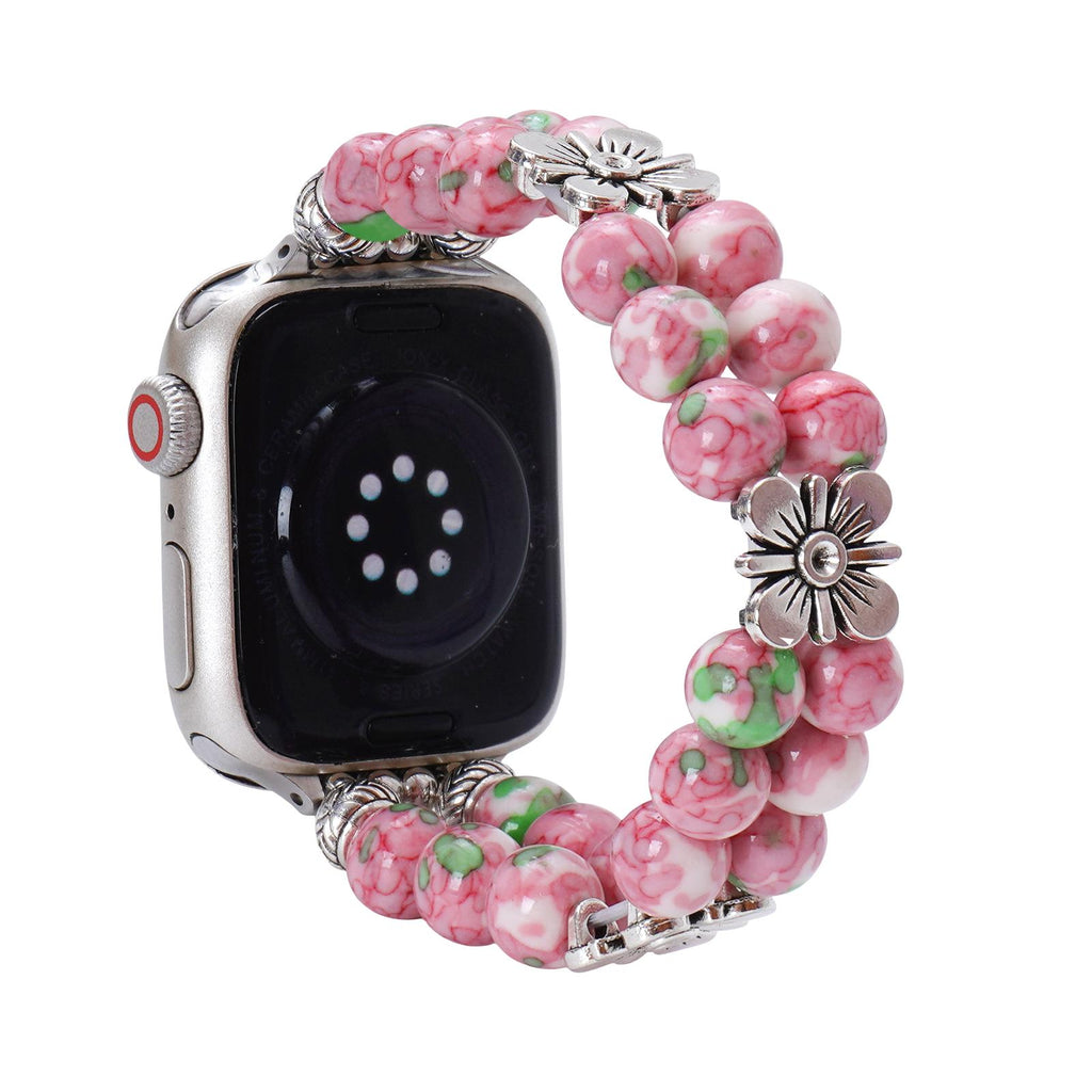 Correa Apple Watch de ágata auténtica, perlas naturales de colores, elástica y cómoda para mujer, elegante joya de muñeca, modelo Rodra