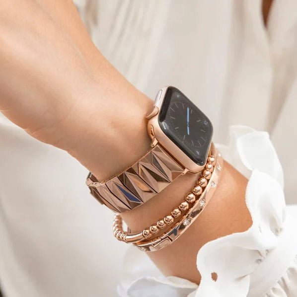 Correa Apple Watch de aleación, eslabones geométricos, acabado lujoso, ajustable, para mujer, modelo Gisca