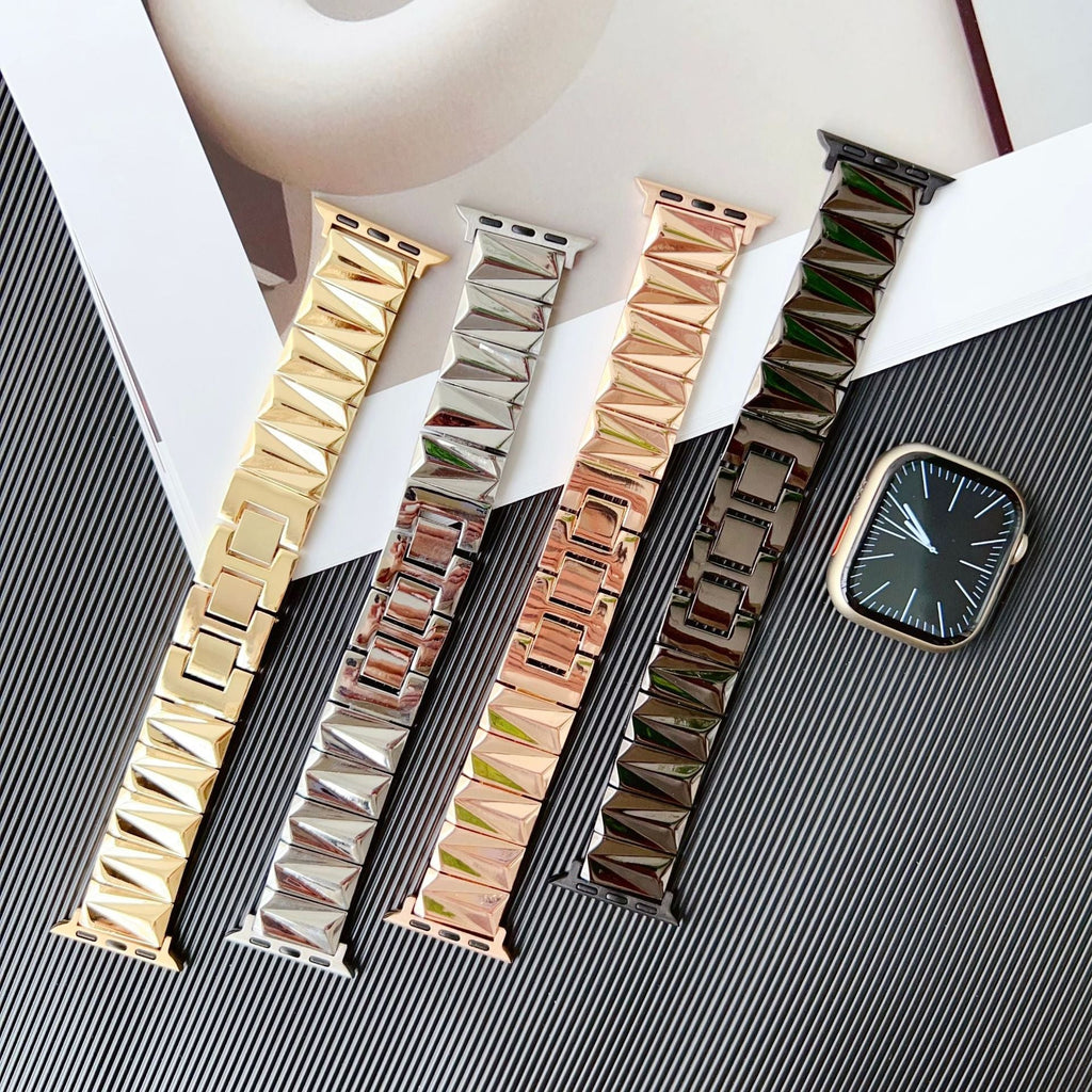 Correa Apple Watch de aleación, eslabones geométricos, acabado lujoso, ajustable, para mujer, modelo Gisca