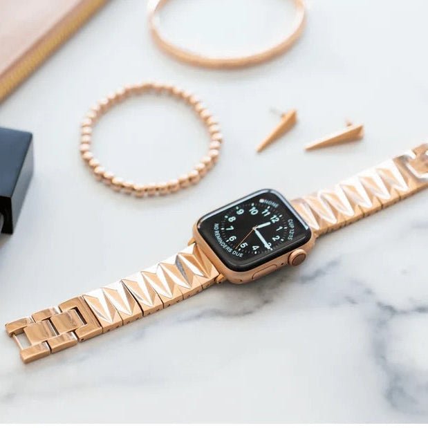 Correa Apple Watch de aleación, eslabones geométricos, acabado lujoso, ajustable, para mujer, modelo Gisca