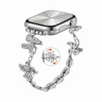 Correa Apple Watch de aleación metálica, flor de loto giratoria, eslabones ajustables a presión, para mujer, modelo Lossia