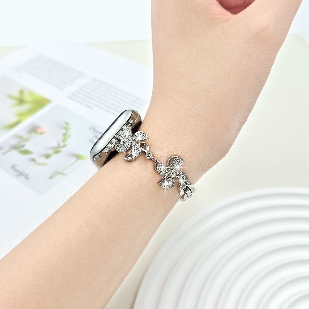 Correa Apple Watch de aleación metálica, flor de loto giratoria, eslabones ajustables a presión, para mujer, modelo Lossia