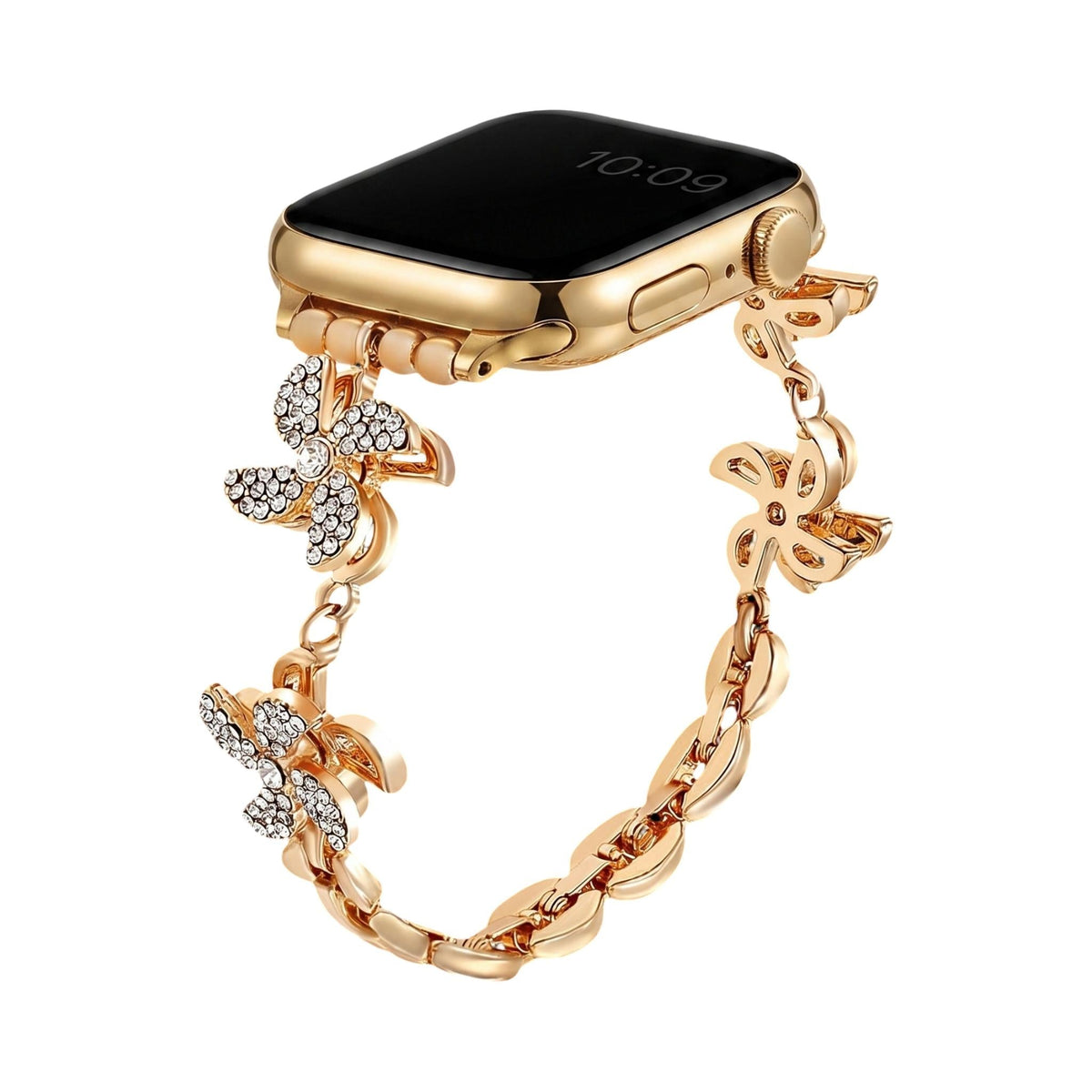Correa Apple Watch de aleación metálica, flor de loto giratoria, eslabones ajustables a presión, para mujer, modelo Lossia