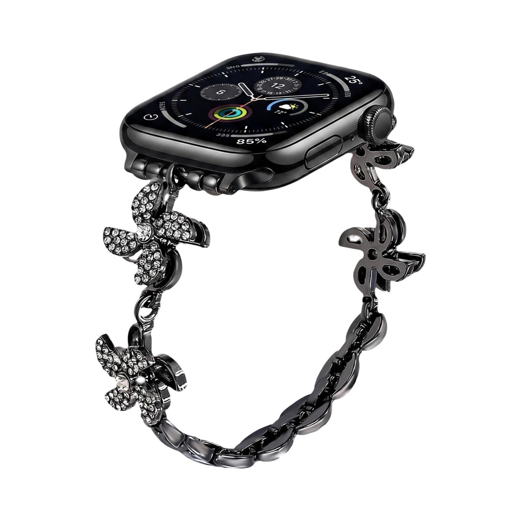 Correa Apple Watch de aleación metálica, flor de loto giratoria, eslabones ajustables a presión, para mujer, modelo Lossia