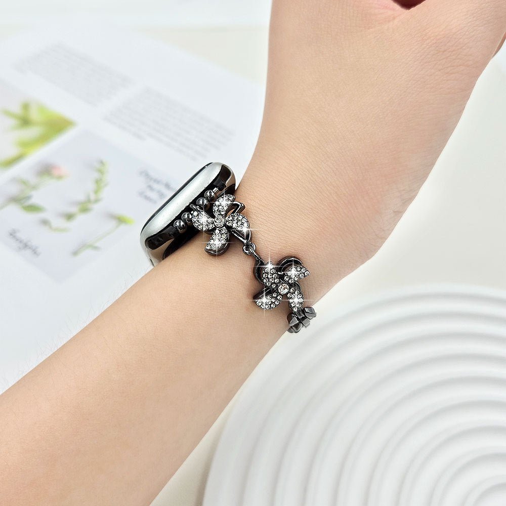 Correa Apple Watch de aleación metálica, flor de loto giratoria, eslabones ajustables a presión, para mujer, modelo Lossia
