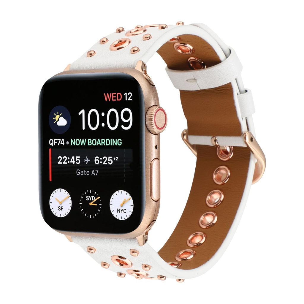 Pulsera de serraje para Apple Watch con remaches metálicos, hebilla ajustable, estilo contundente, modelo Tika