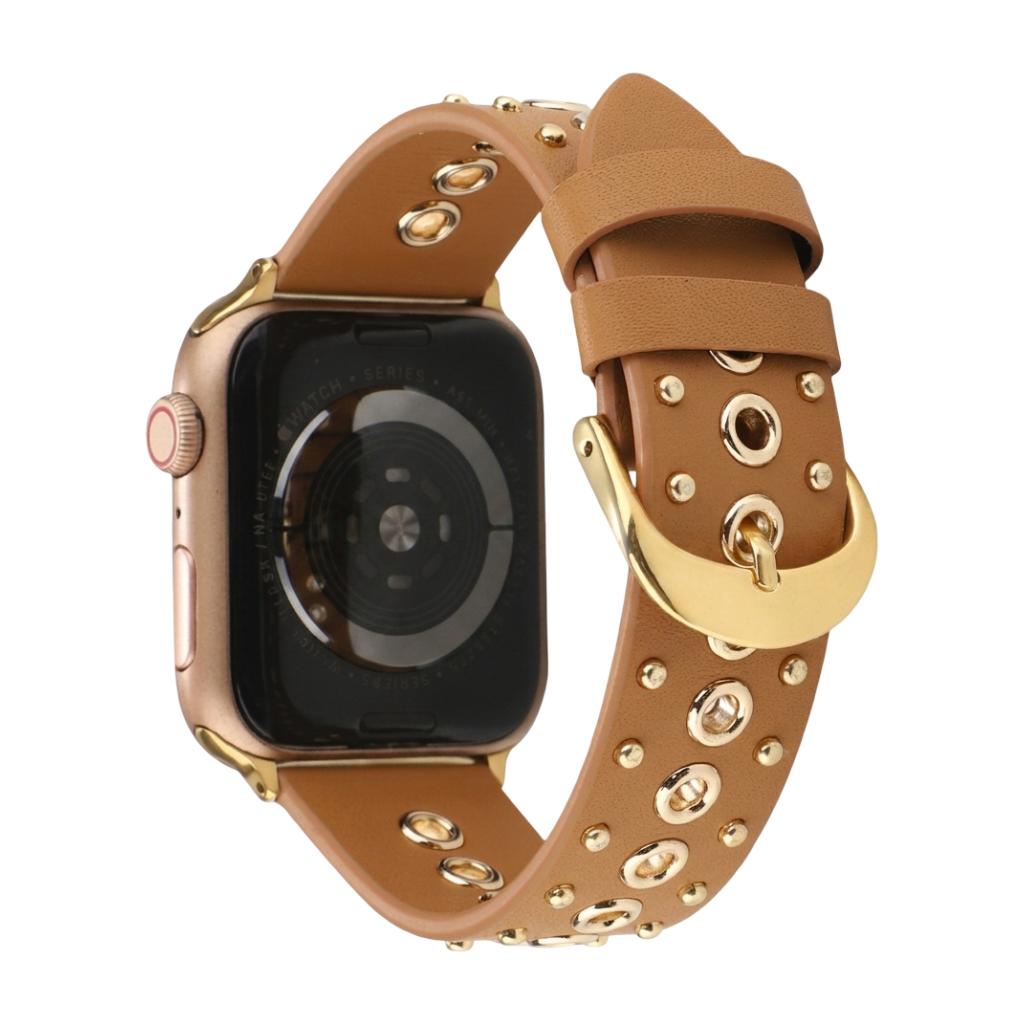 Pulsera de serraje para Apple Watch con remaches metálicos, hebilla ajustable, estilo contundente, modelo Tika