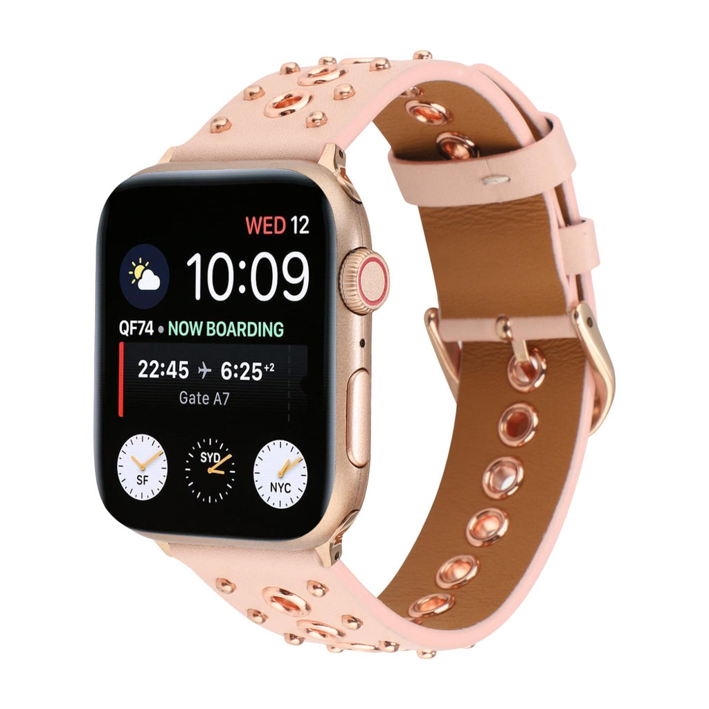 Pulsera de serraje para Apple Watch con remaches metálicos, hebilla ajustable, estilo contundente, modelo Tika