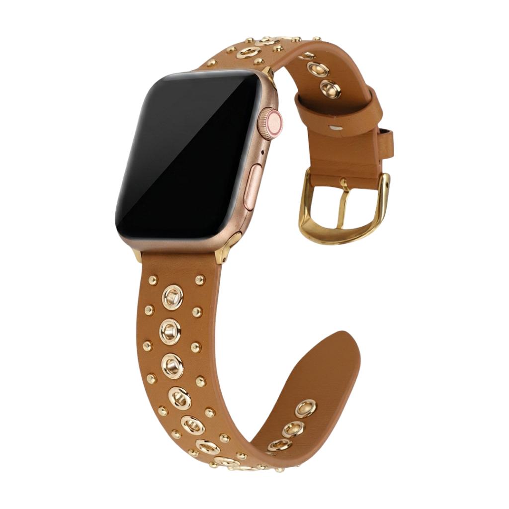 Pulsera de serraje para Apple Watch con remaches metálicos, hebilla ajustable, estilo contundente, modelo Tika