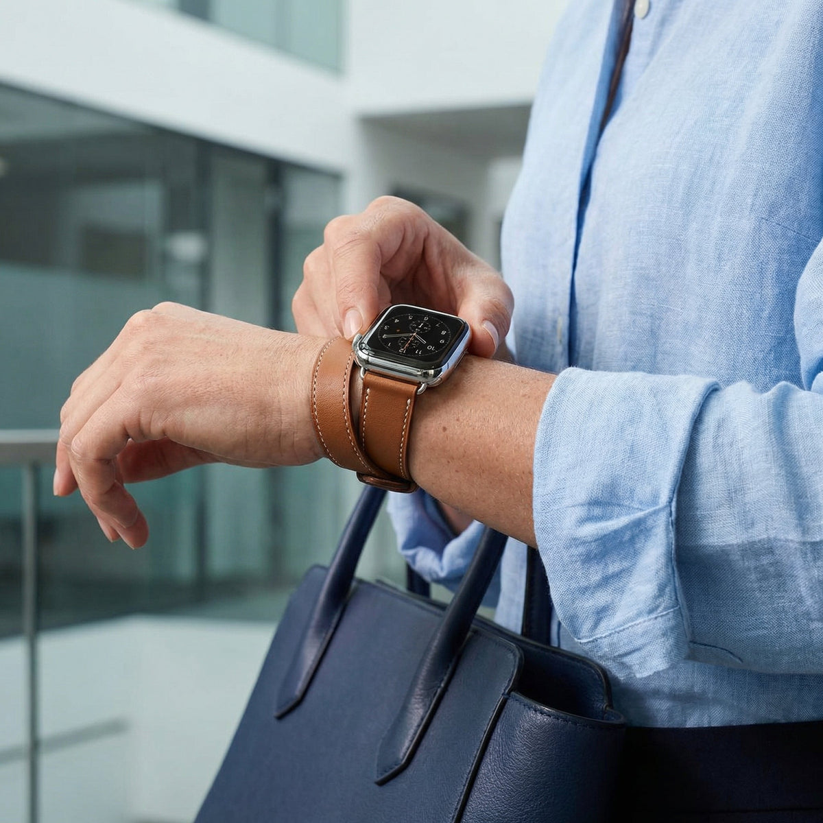 Correa Apple Watch, de piel serraje, de doble vuelta, para mujer, modelo Ermione