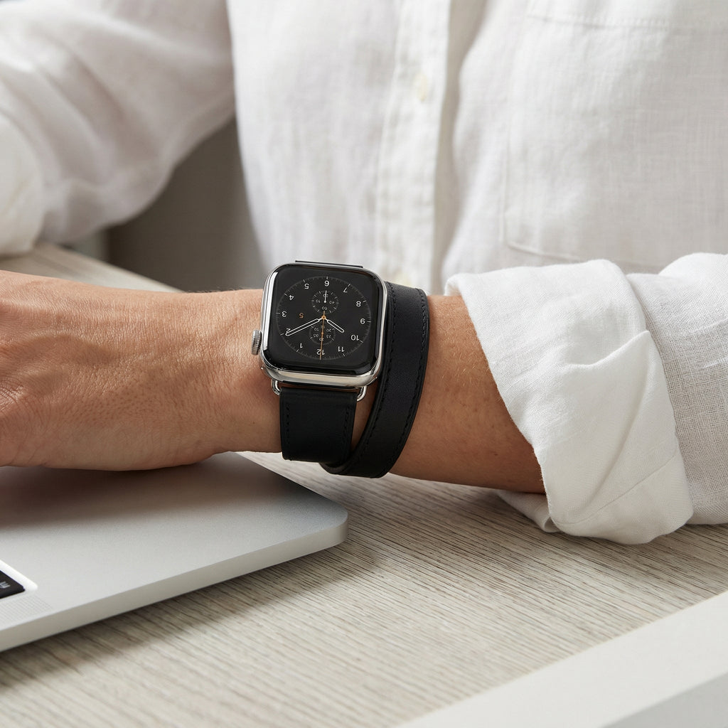 Correa Apple Watch, de piel serraje, de doble vuelta, para mujer, modelo Ermione