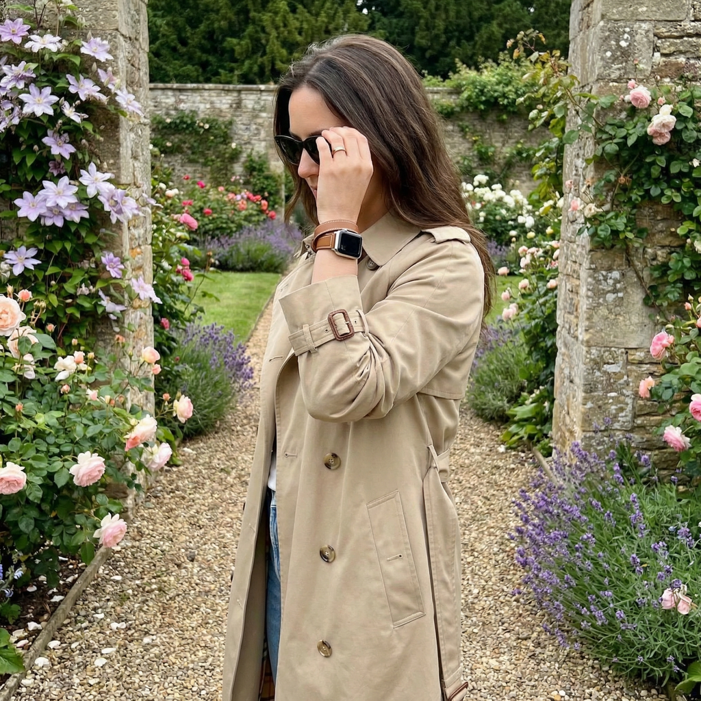 Correa Apple Watch, de piel serraje, de doble vuelta, para mujer, modelo Ermione