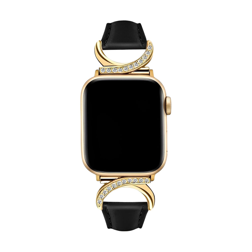Correa elegante de cuero split para Apple Watch, hebilla en forma de C con strass, estilo refinado y femenino, modelo Ozinda