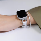 Correa elegante de cuero split para Apple Watch, hebilla en forma de C con strass, estilo refinado y femenino, modelo Ozinda