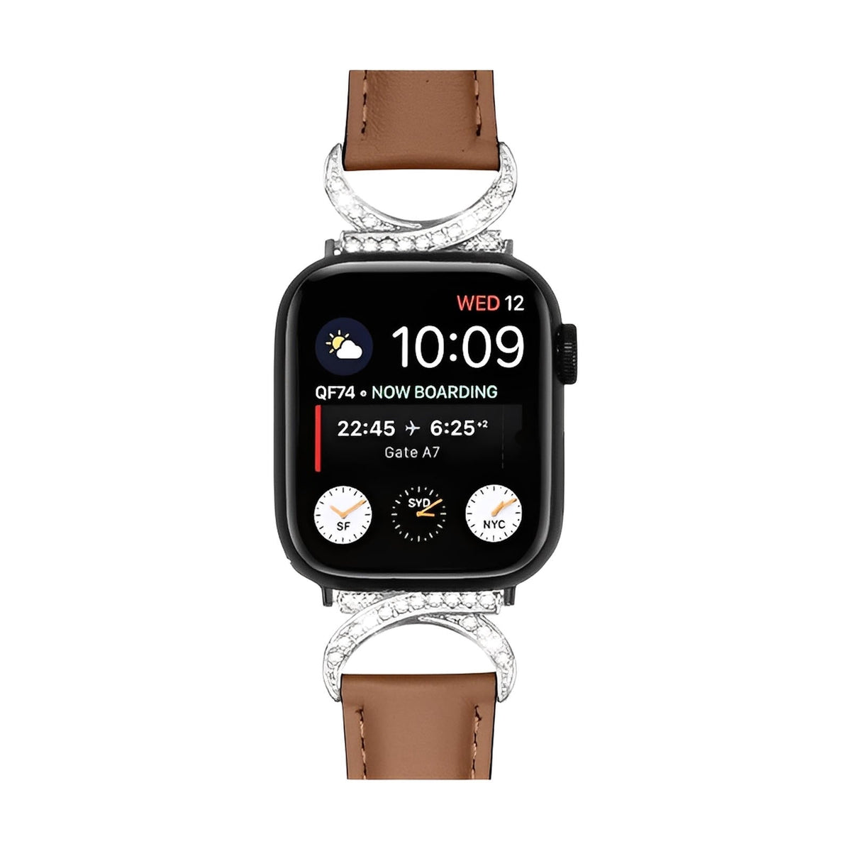 Correa elegante de cuero split para Apple Watch, hebilla en forma de C con strass, estilo refinado y femenino, modelo Ozinda