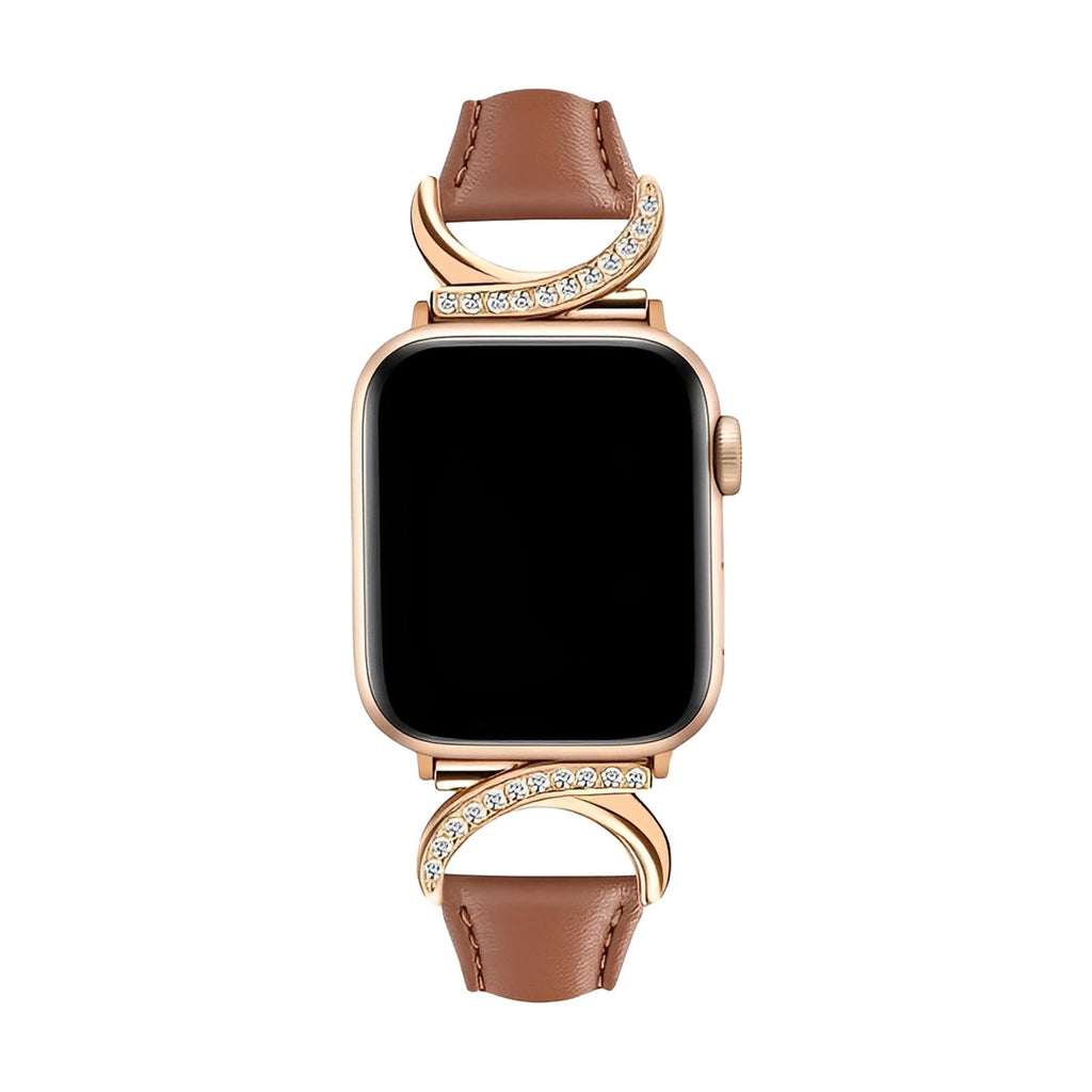 Correa elegante de cuero split para Apple Watch, hebilla en forma de C con strass, estilo refinado y femenino, modelo Ozinda